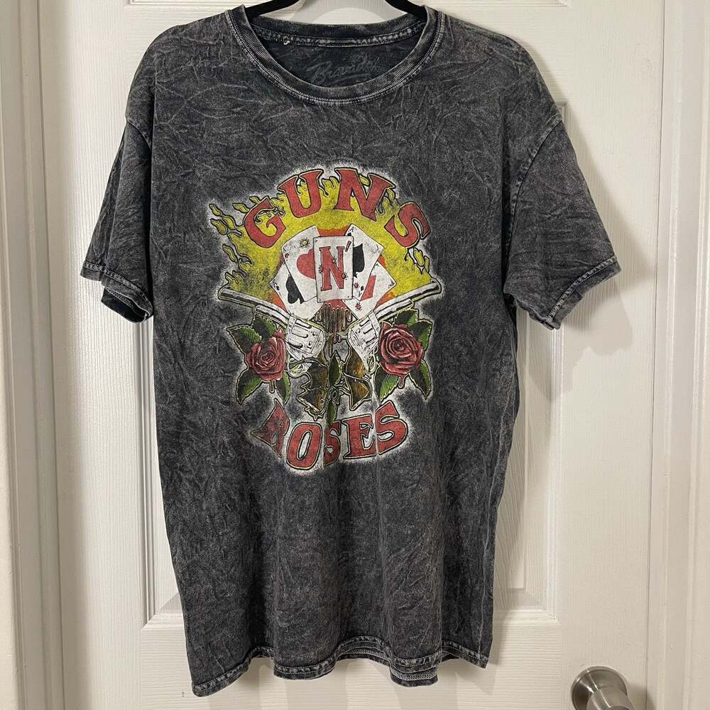Bravado Guns N Roses Playing Cards T Shirt Men's Gray Acid Wash Size L